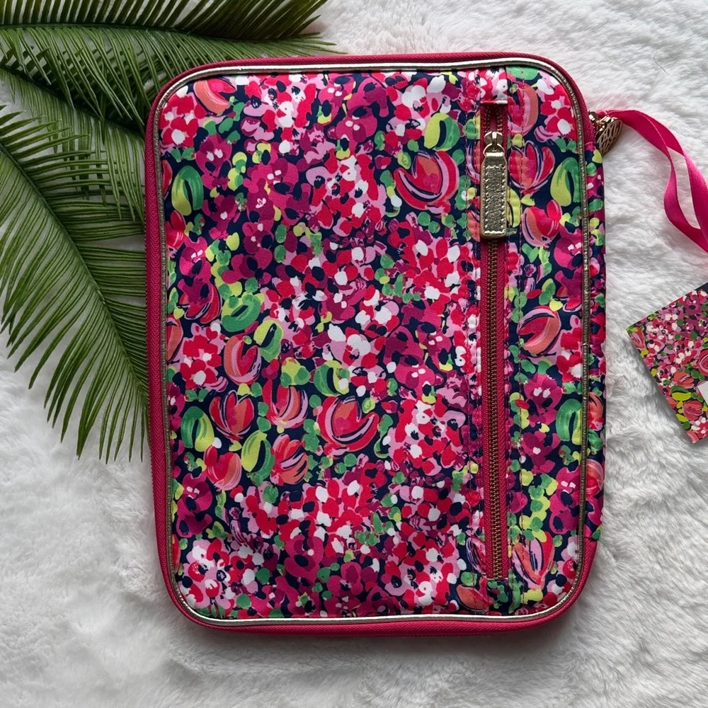 NWT Lilly Pulitzer Floral Pink, Green Zipper Folio
